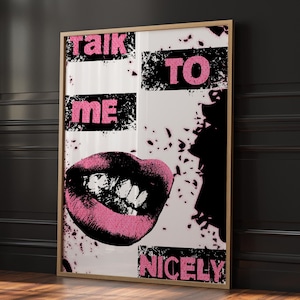 Y2k Pink And Black Wall Art|Pink Aesthetic Printable|Grunge Room Decor Aesthetic|Pink Y2k Wall Art| Funny Print Decor|Lips Wall Art Print