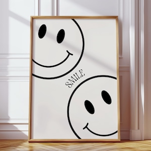 Minimalist Smiley Face Print|LivingRoom Trendy Decor|Retro Bedroom Black And White Wall Art|Smiley Face Wall Art|Room Decor For Teens