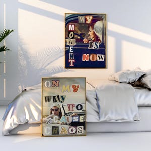 Conjunto de 2 dormitórios, arte de parede estética para meninas, arte de parede para quarto, citação, impressão digital, recorte de letras, impressão, decoração de casa de apartamento vintage descolado