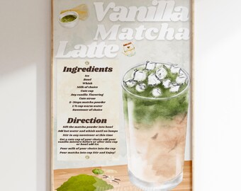 Matcha Latte Recipe Poster: Trendy Kitchen Cafe Art (Digital Download)