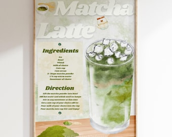 Matcha Latte Recipe Print: Vintage Kitchen Poster (Digital Download)