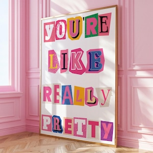 Impressão de banheiro de menina colorida, letras de scrapbook da moda, arte de parede, decoração de casa elegante, pôster de quarto, decoração de quarto rosa, impressão estética de banheiro