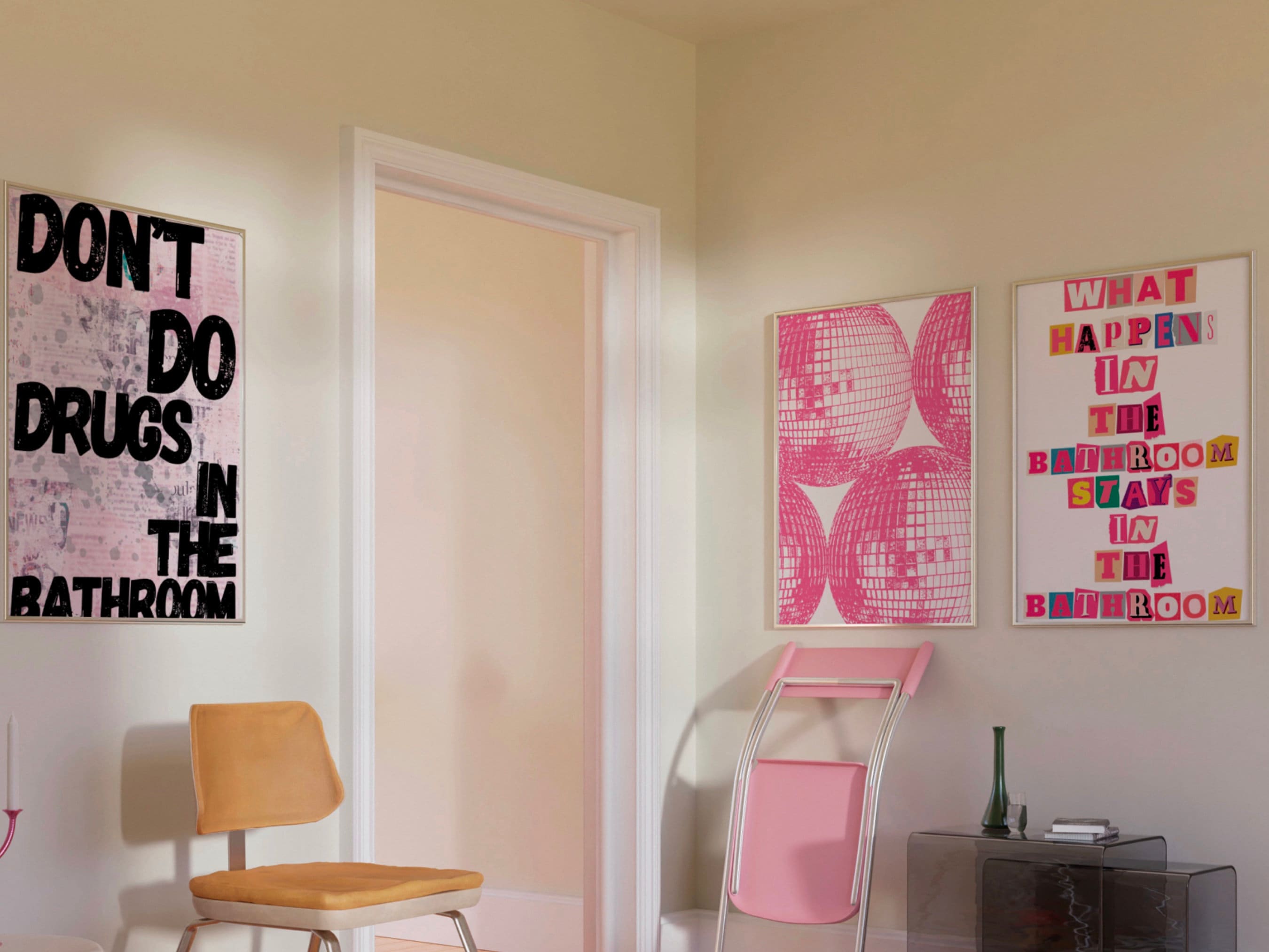 Girly Funny Aesthetic Y2k Bathroom Wall Printquirky Funky Pink ...