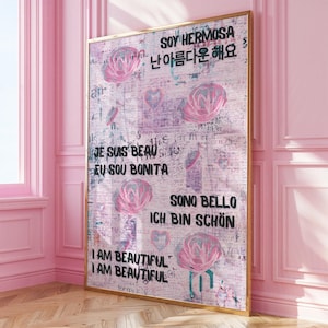Floral Pink Trendy Wall Art|Preppy Hanging Decor Print|Aesthetic Pink Bedroom Wall Art|Floral Print Living Room Wall Art|Fun Maximalist Art