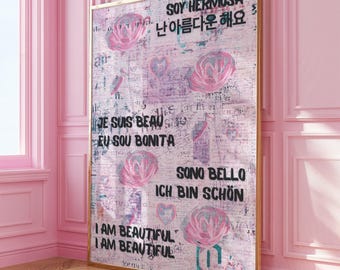 Pink Floral Wall Art | Trendy Preppy Decor (Digital Download)