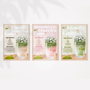 Barista Bar Sign Gallery Wall Set Of 3|Japanese Tea Poster|Kitchen Wall Art Trendy Prints|Matcha Latte Wall Art|Cute Trendy wall Decor Print