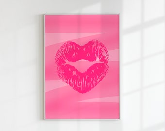 Lámina artística de labios rosas / Decoración moderna para dormitorio estilo Y2K (Descarga digital)