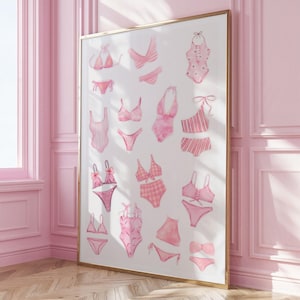 Pink Swimsuit Wall Print|Preppy Aesthetic Beach Dorm Room Decor|Trendy Pink Beach Print|Cute Summer Coastal Pink Bedroom Apartment Decor