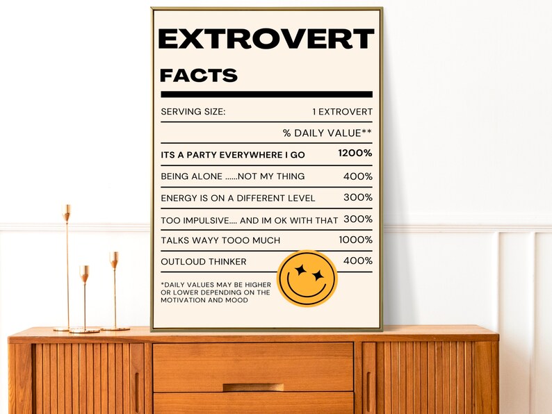 Extrovert Nutrition Facts Poster: Trendy Indie Room Decor (digital ...