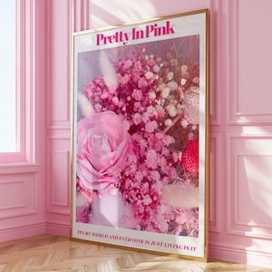 Pink Floral Coquette Bedroom Wall Art|Wall Decor Bow Room Preppy Balletcore|Soft Girl Room Print|Floral Bathroom Print|Trendy Wall Art Pink