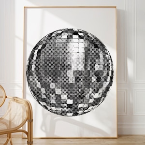 Disco Ball Decor,Room Decor For Teens,Disco Ball Print,Cute Apartment Decor,Trendy Retro 70s Decor,Black And White Disco Ball Poster