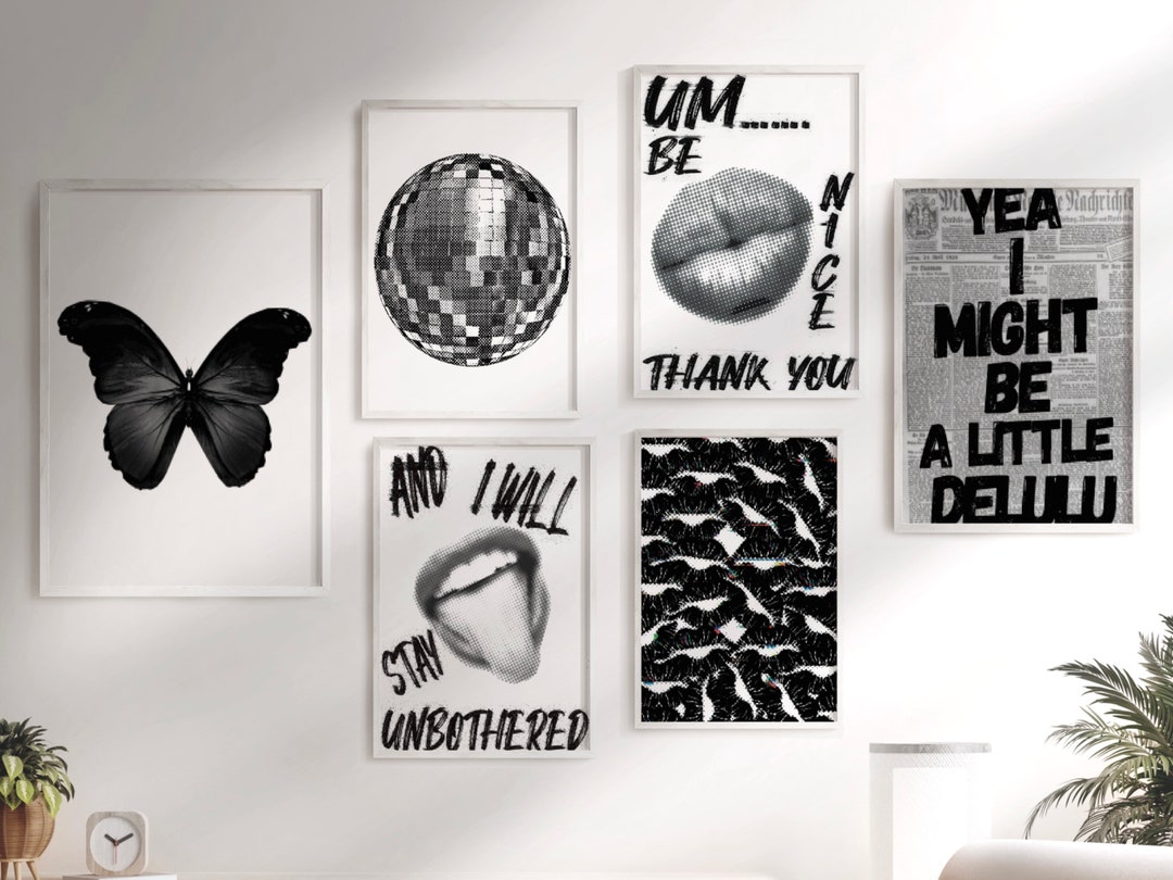 Black and White Gallery Wall Art Prints: Retro Y2K Decor Digital ...