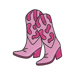Pink Cowgirls Shoes Embroidery, cowgirl boot embroidery design, trendy embroidery design, princess embroidery design, mini embroidery design