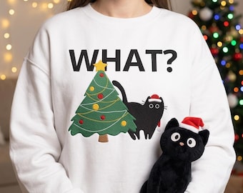 Funny Black Cat Christmas Machine Embroidery | What Cat Knocking Over Christmas Tree Design | Shirt Sweatshirt Tote Bag | Instant Download