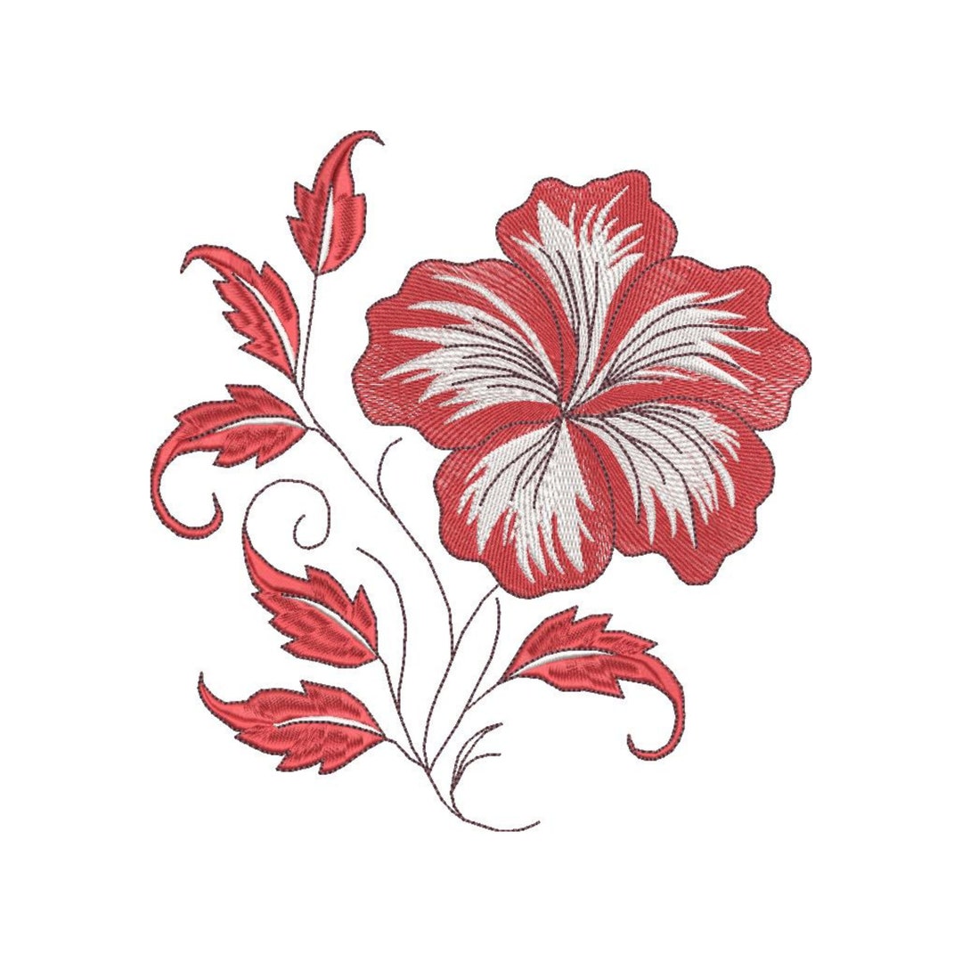 HELLO SUMMER Hawaii Red Hibiscus Flower Embroidery Design