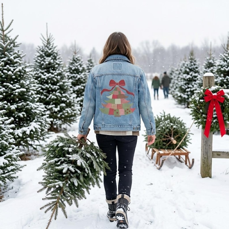 Patchwork Christmas Tree Machine Embroidery | Patchwork Series | Quilted Look Tree With Bow Design| Shirt Sweatshirt Tote | Instant Download image 10