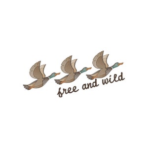 FREE AND WILD Mallard Duck Embroidery Design,  Machine Embroidery Trendy, Sketchy Sketch Fill, hunting duck embroidery
