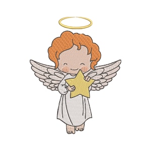Sweet Angel Embroidery Design with Star, Machine embroidery designs trendy, embroidery designs to download, baby embroidery designs