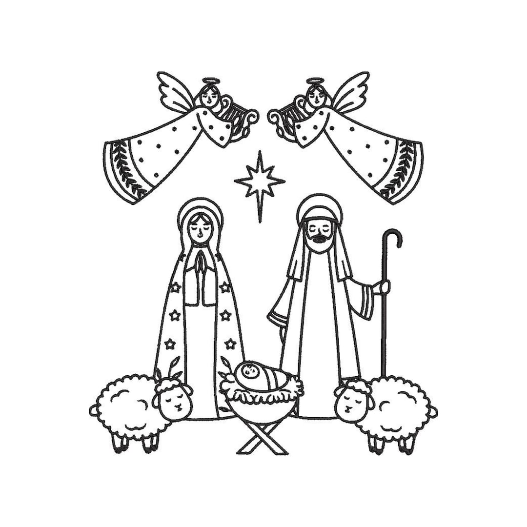 Nativity Scene Outline Embroidery Design - Trendy and Festive, Machine ...