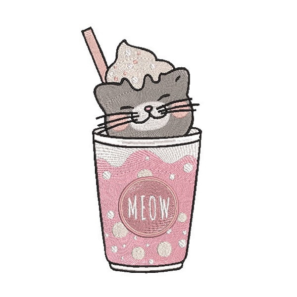 Bubble Tea Cat Vacation Machine Embroidery Design - Trendy Embroidery, Anime Embroidery - 5 Sizes, 8 Formats