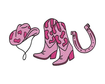 PINK COWGIRLS SHOES - cowgirl boot embroidery design, trendy embroidery design, princess embroidery design, mini embroidery designs,