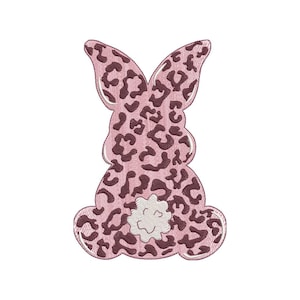 Wesołych Świąt Wielkanocnych Leopard Print Bunny Pink Easter Maszyna Haft, rodzina wzorów haftu maszynowego, wzory haftu maszynowego Wielkanocne dziewczyny
