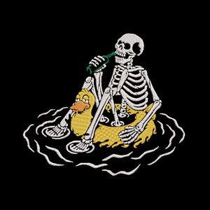 SKELETON ON VACATION Halloween Funny Machine Embroidery | 5 Sizes 8 Formats | Trendy & Spooky Embroidery Design