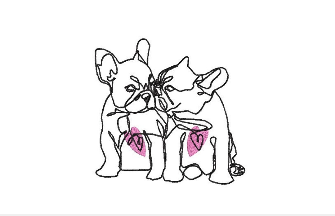 Couple of French Dogs Trendy Oneline Machine Embroidery Design Instant