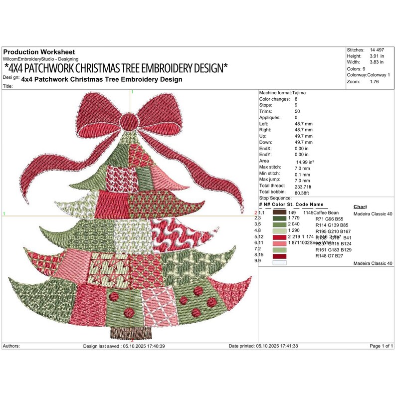 Patchwork Christmas Tree Machine Embroidery | Patchwork Series | Quilted Look Tree With Bow Design| Shirt Sweatshirt Tote | Instant Download image 13