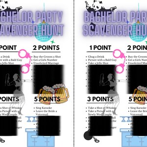 Bachelor Party Scavenger Hunt, Printable Party Game, Full Page or Half