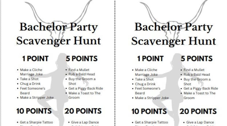 Bachelor Party Scavenger Hunt Game (printable) - Etsy