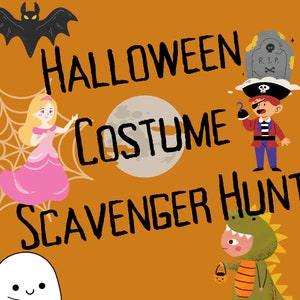 Halloween Costume Scavenger Hunt, Printable Halloween Party Game, Full Page or Half Page