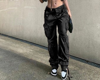 Y2K Baggy Jeans Women Loose Low Waisted, Streetwear Wide Leg Cargo