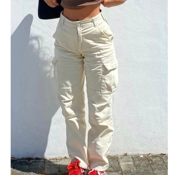 Cream Cargo Pants Etsy