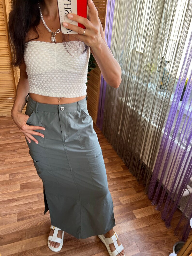 Y2K Long Cargo Skirt Low Waisted / Early 2000s Long Skirt / Spring