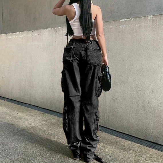 Buy Black Y2K Vintage Style Cargo Pants Baggy Jeans Women Online