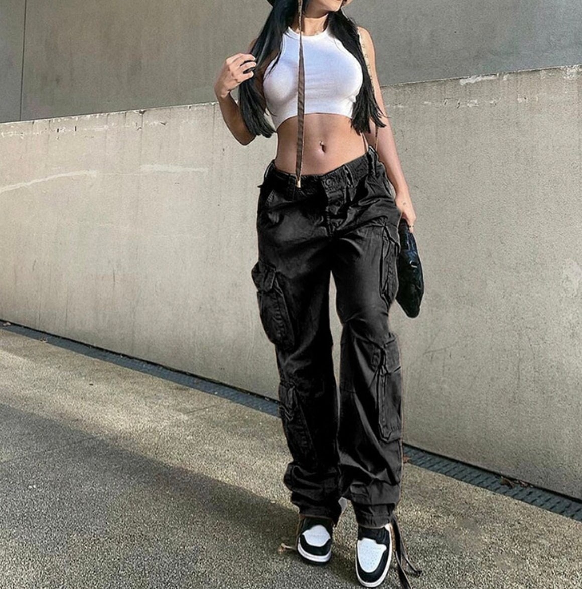 Buy Black Y2K Vintage Style Cargo Pants, Baggy Jeans Women Fashion, 90s  Wide Leg Streetwear Bottoms, Women/unisex, Casual Cargos Online in India 