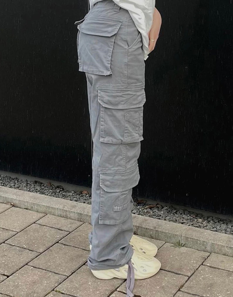 Grey Slate Y2K Vintage Style Cargo Pants, Baggy Jeans Women Fashion