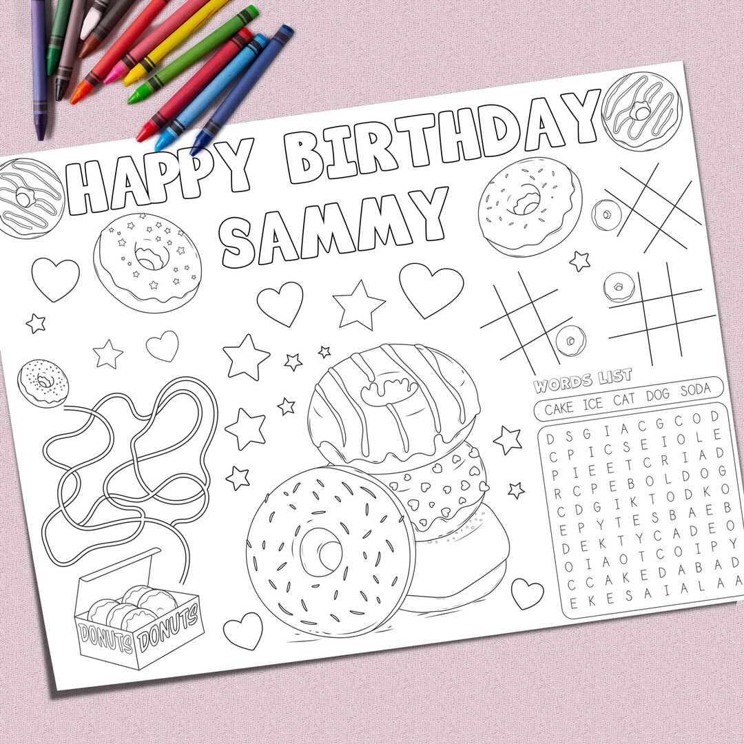 Donuts Kids Birthday Placemat Sheet, Template, INSTANT DOWNLOAD ...