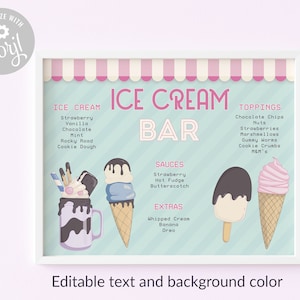 Editable Ice Cream Sundae Sign , Ice cream bar Template,  DIGITAL DOWNLOAD, Printable, Birthday Party, kids, Make your own, I102