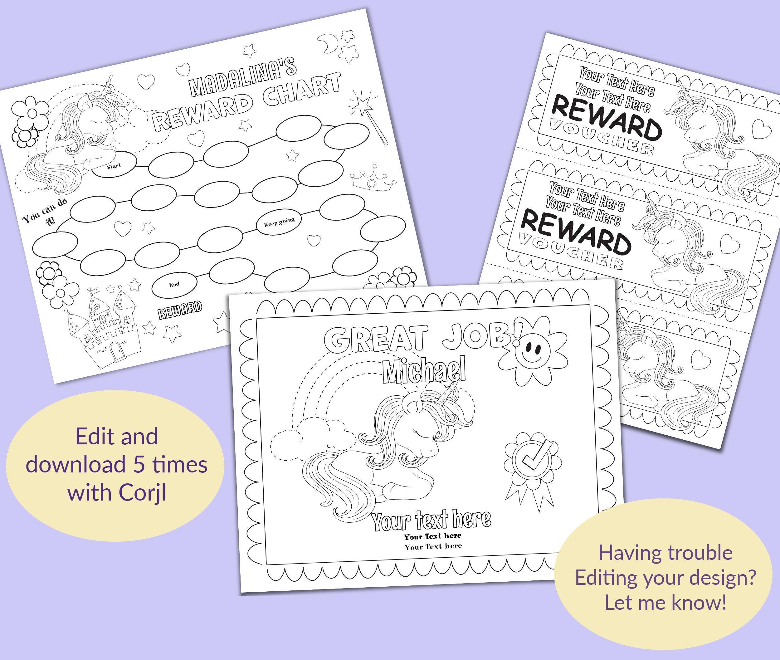 Reward Chart Colouring In Editable Unicorn Reward Chart Bundle Coloring Behavior Chart - Etsy ...