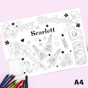 Kids Birthday Placemat, Spa Party Coloring Mat, Template,  INSTANT DOWNLOAD, Printable, Birthday Party, Activity Mat, S102