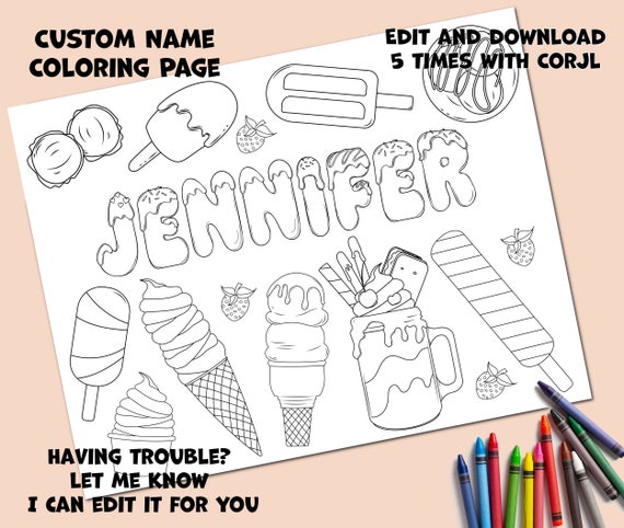 DIGITAL DOWNLOAD Personalized Ice Cream Coloring Sheet With - Etsy