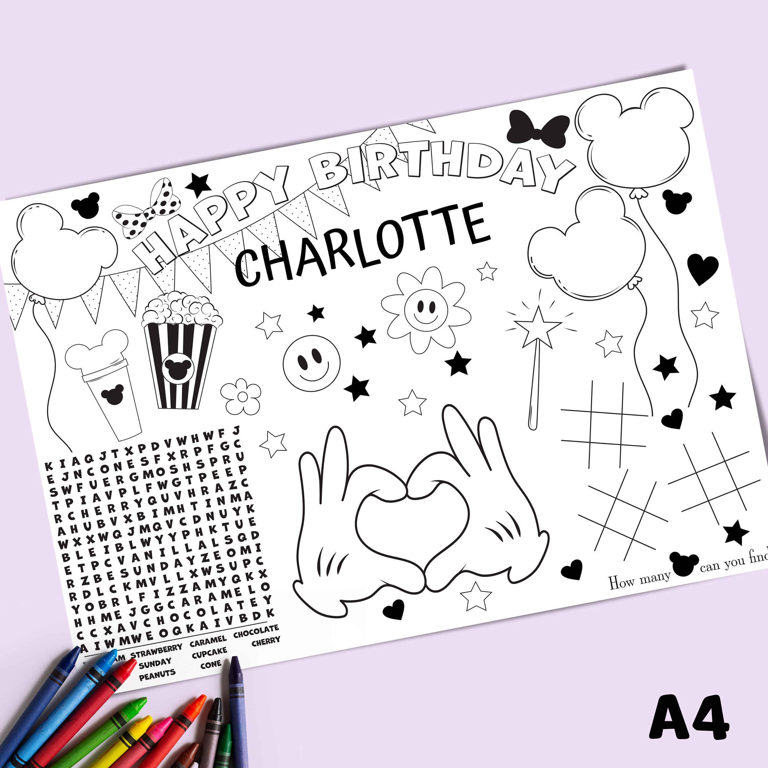 Kids Coloring Editable Placemat, INSTANT DOWNLOAD, Printable, Birthday ...