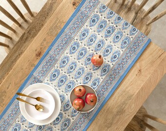 BLUE IKAT Design Hand Block Printed Table Runner, Farmhouse Table Runner, Table Runner for Long Table, Blue Theme Party Table Decor Runner