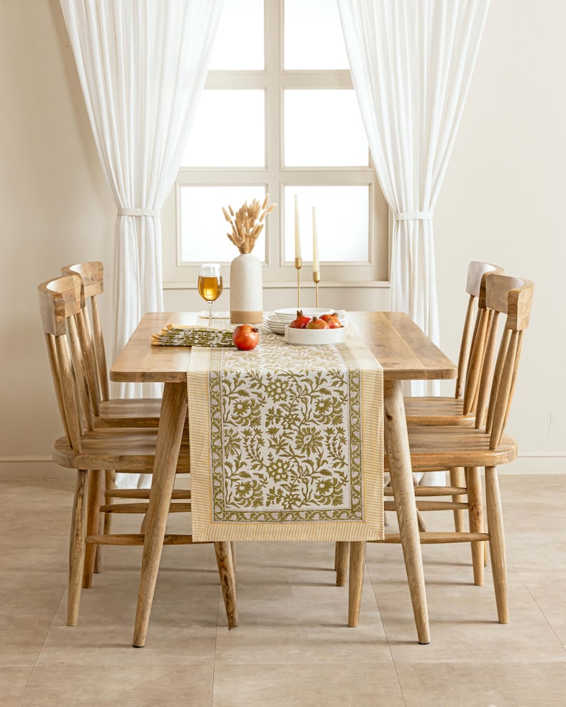 ThePinkSoiree Floral Hand Block Printed Table Runner - Thumbnail 2
