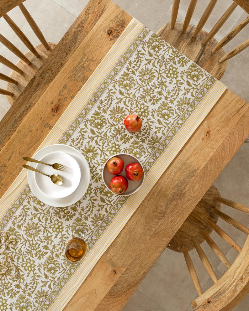 ThePinkSoiree Floral Hand Block Printed Table Runner