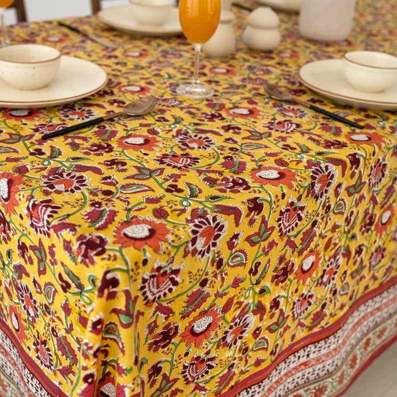 Mustard Yellow, Burnt Orange & Olive Green Floral Hand Block Printed