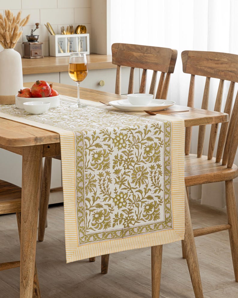 ThePinkSoiree Floral Hand Block Printed Table Runner - Thumbnail 4