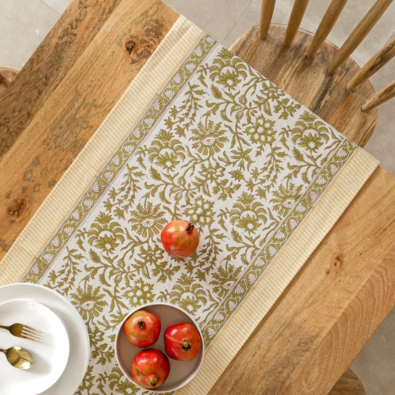 ThePinkSoiree Floral Hand Block Printed Table Runner - Thumbnail 5